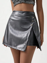 Luminelle Casual, Commute, Elegant, Slit, Decorative Metal Buttons, Leather Pants Skirt, Ladies Leather Shorts